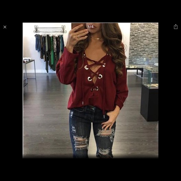 ❗️NOW HERE❗️Deep V neck Lace Up Henley - Picture 3 of 3